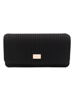 Dolce & Gabbana Black Pinstripe Clutch with Gold Logo Plate
